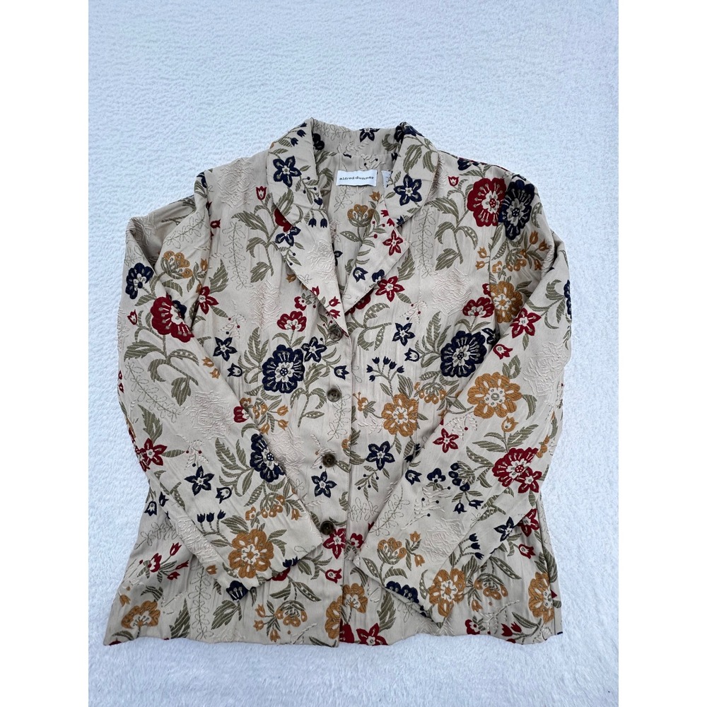 Alfred Dunner Womens Floral Tapestry Blazer Jacket Tan Red Navy Size 14
Boho